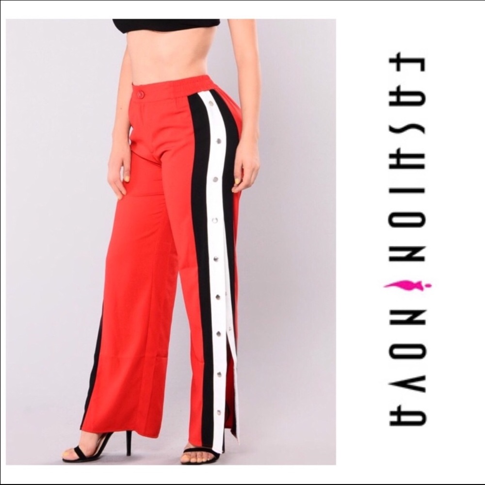 Fashion Nova Red Stripe Magnetic Snap Pants 📦